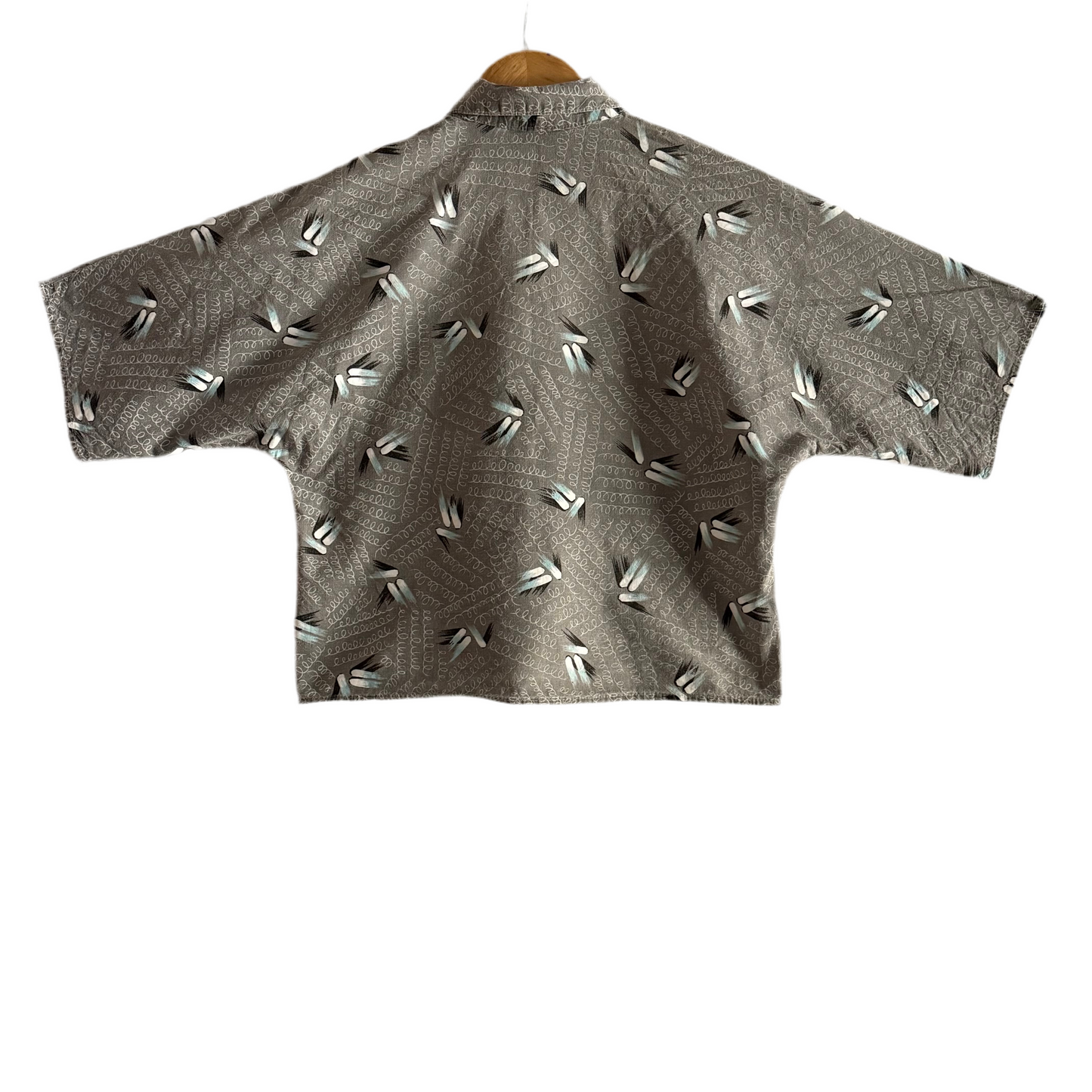 1980’s Cristina Abstract Print Cropped Button Up Shirt, Women’s Medium