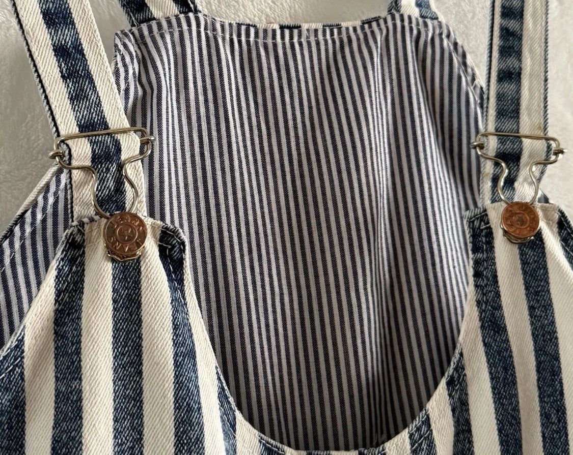 1980/90's Star Striped Denim Lined Vest Short Overalls Romper, Size Large