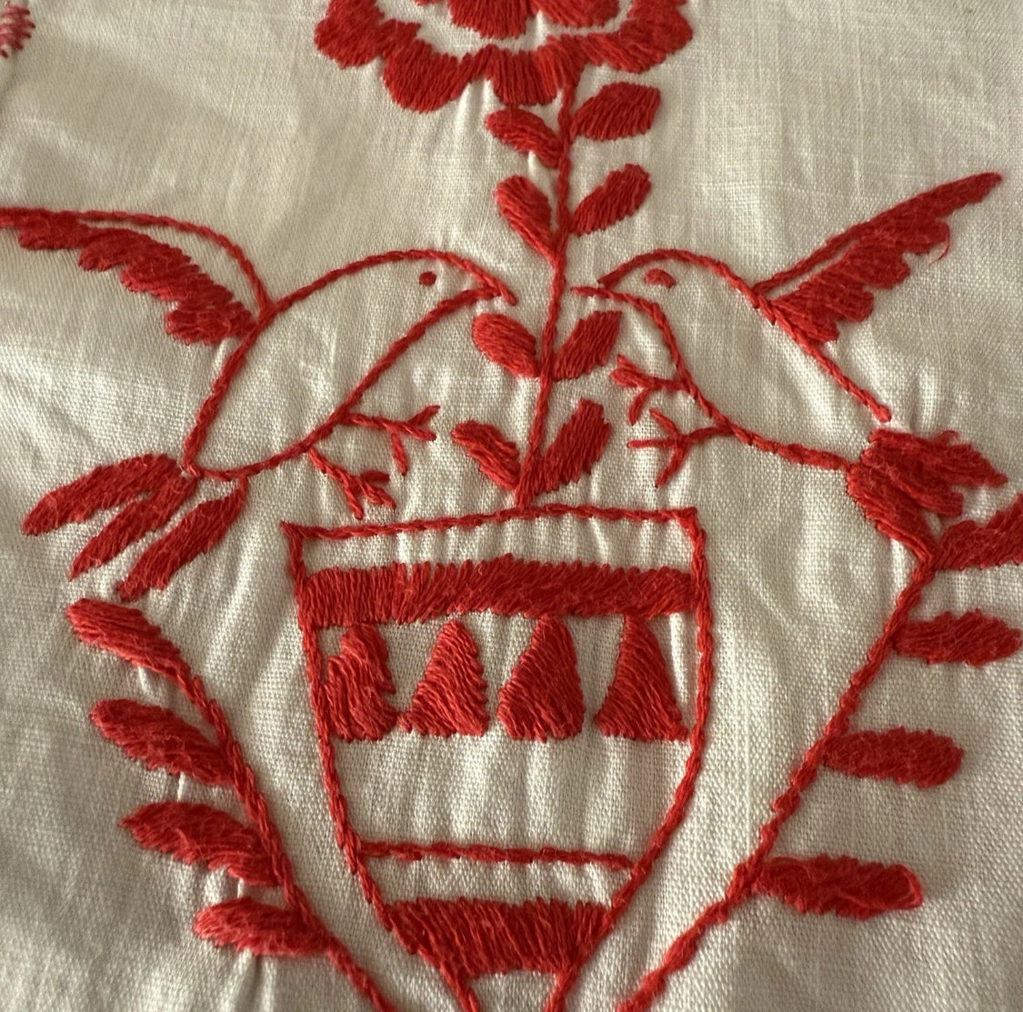 1970’s All Cotton White/Red Embroidered Button Front Shirt, Medium