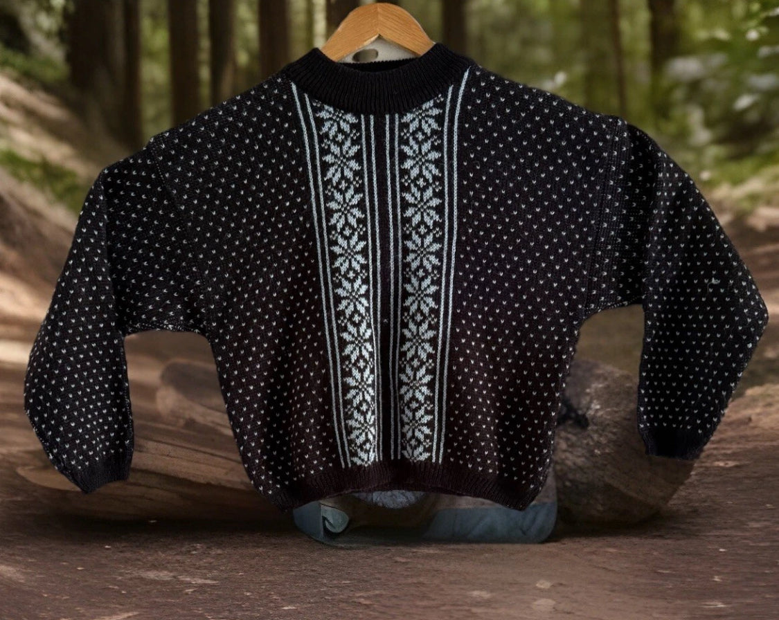1980's Spettro Acrylic Knit Alpine Nordic Ski Black Blue Sweater, Medium