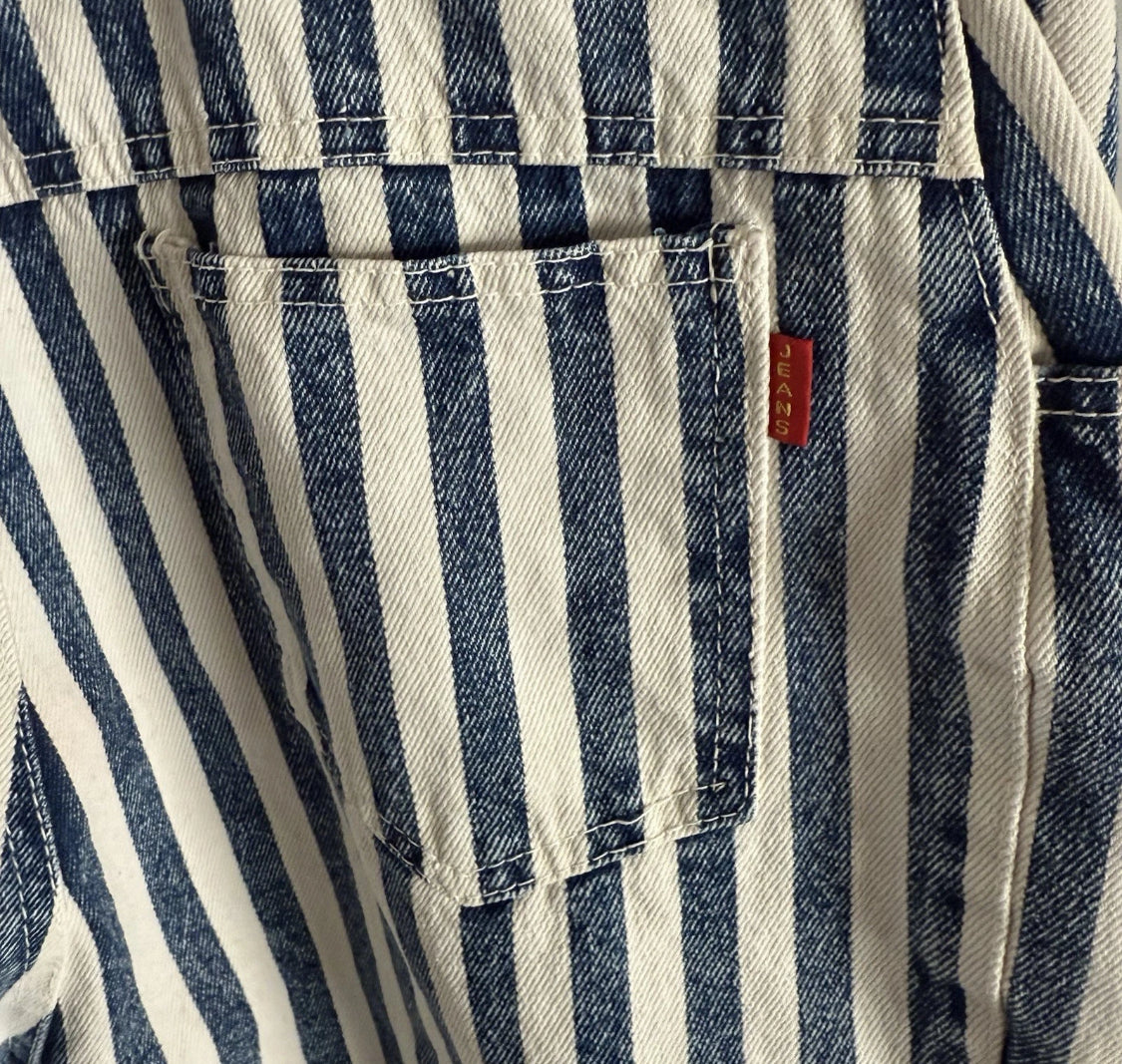 1980/90's Star Striped Denim Lined Vest Short Overalls Romper, Size Large