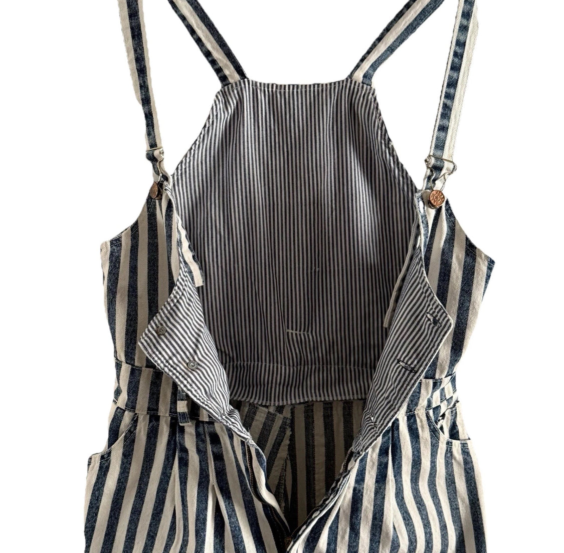 1980/90's Star Striped Denim Lined Vest Short Overalls Romper, Size Large