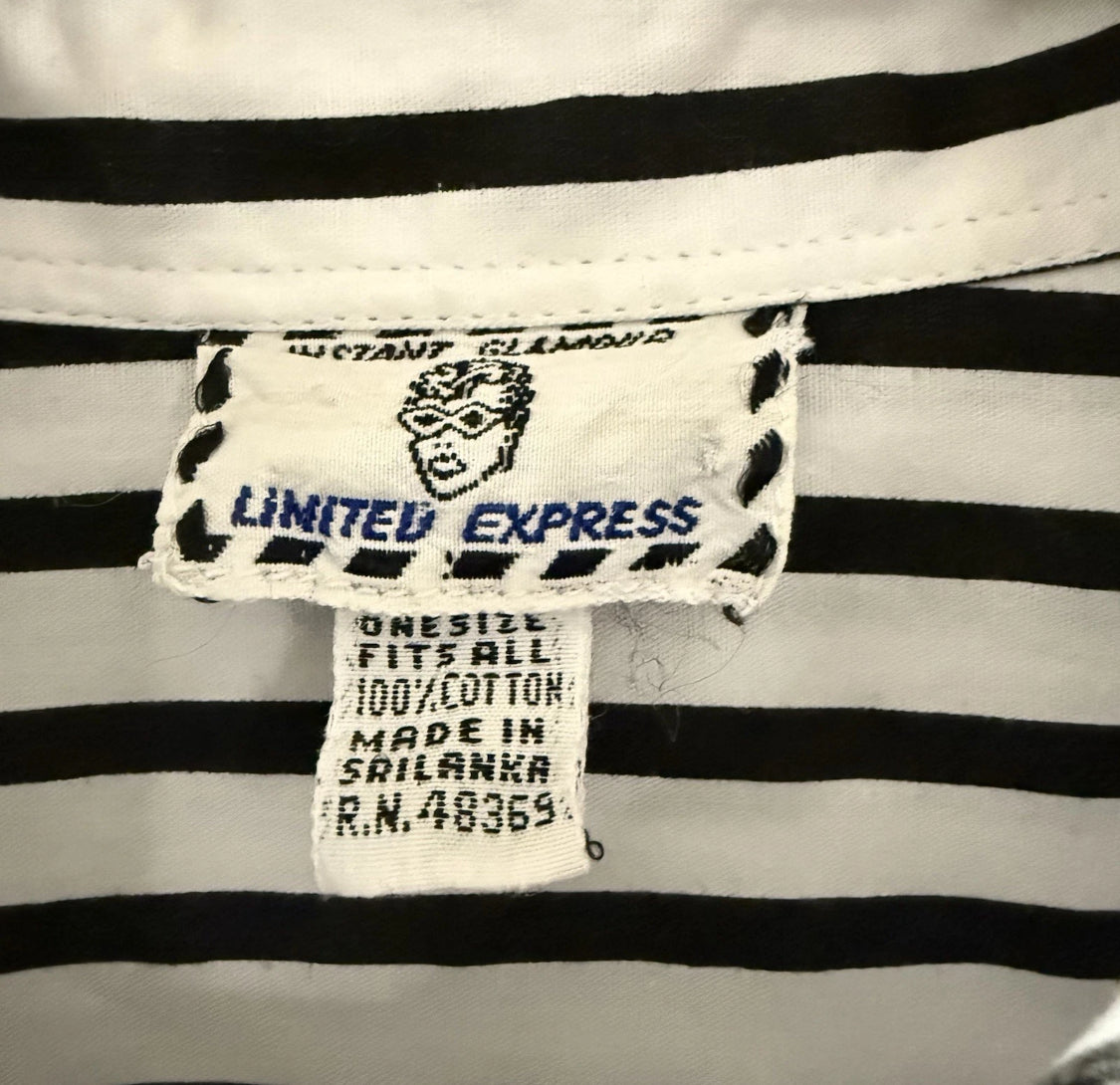 1980's Limited Express 100% Cotton B&W Striped Oversized L/S Shirt, XL