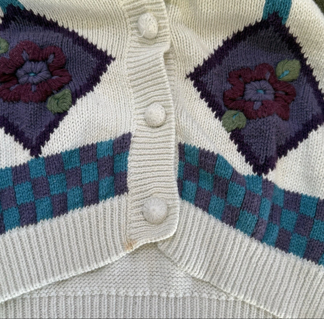 1980’s Koret Floral Knit Granny Sweater Vest, Size 1X