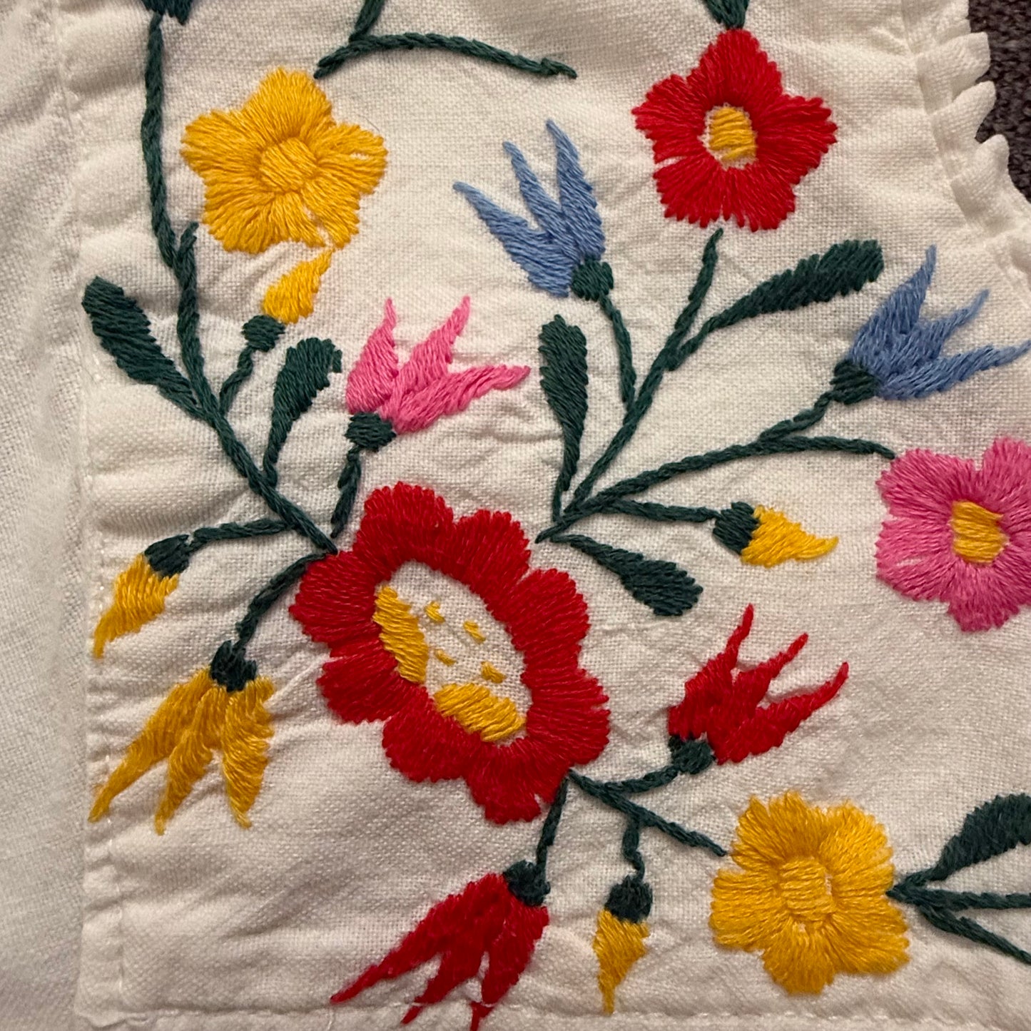 1960’s Cotton Embroidered Floral Mexican Peasant L/S Shirt w/ Pockets