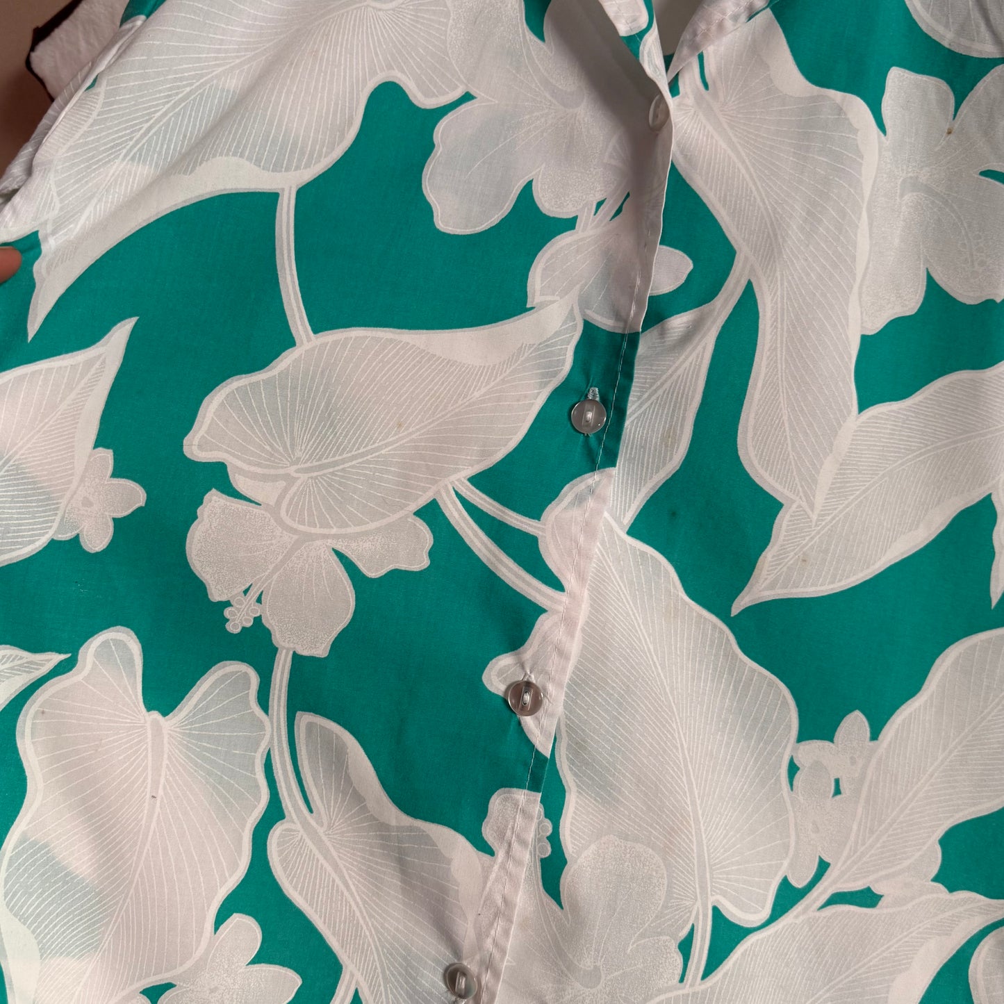 1980’s Island Girl Hawaiian Floral Button Up Shirt Teal Womens, Medium