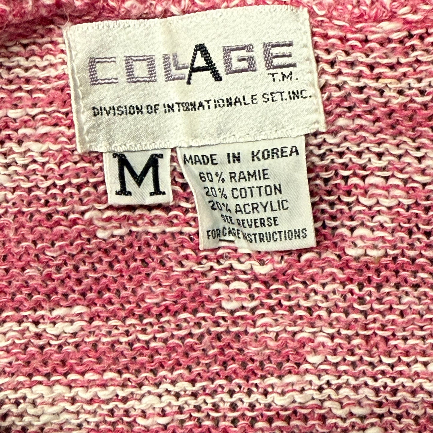 1980’s Collage Knit Button Sweater Vest, Pink & White, Women’s Medium