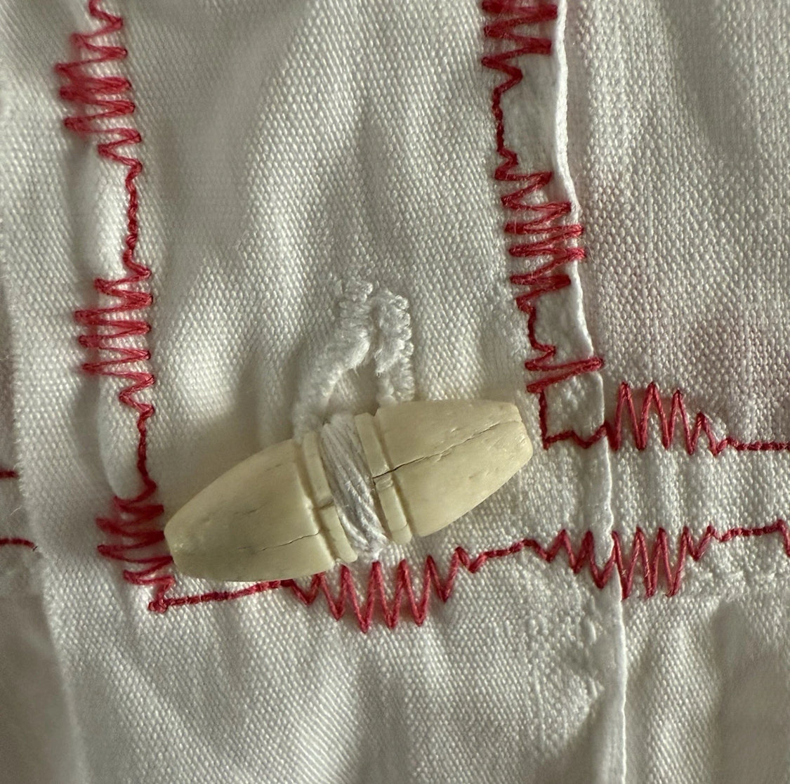 1970’s All Cotton White/Red Embroidered Button Front Shirt, Medium