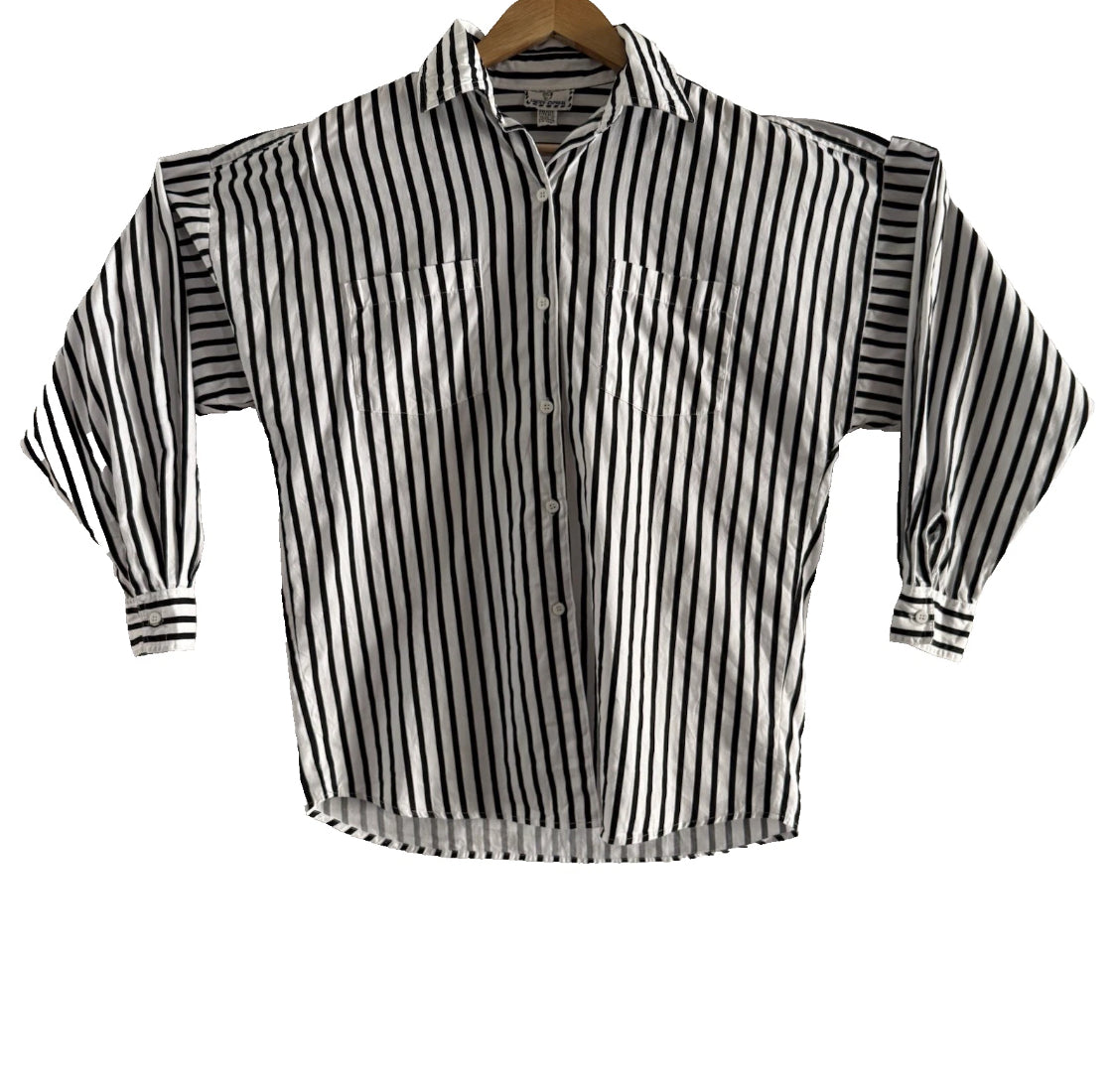 1980's Limited Express 100% Cotton B&W Striped Oversized L/S Shirt, XL