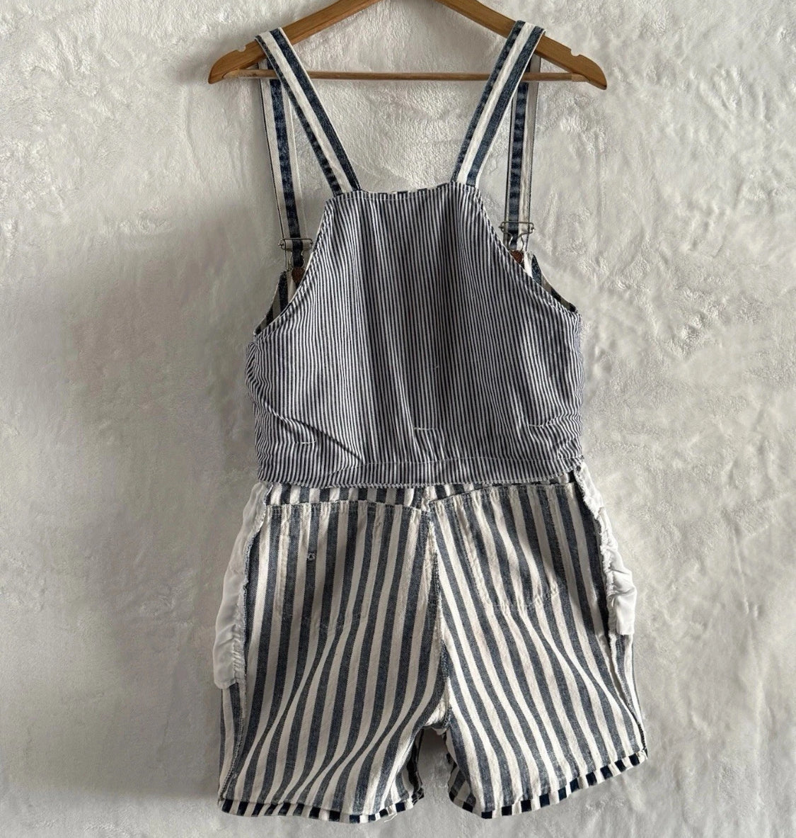1980/90's Star Striped Denim Lined Vest Short Overalls Romper, Size Large