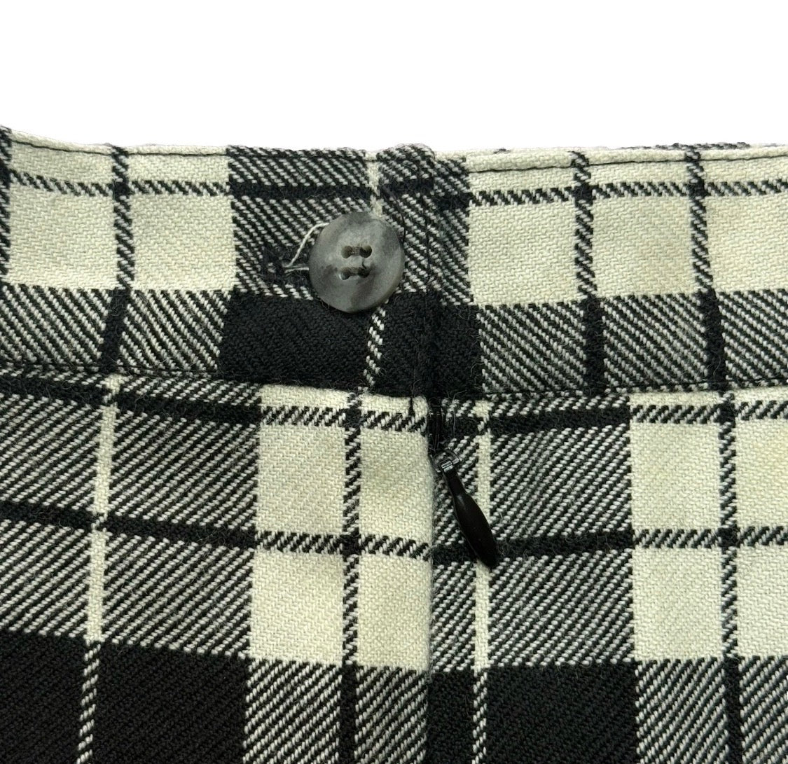 Vintage 1980s Philippe Adec Wool Blend Plaid Pleated B&W Schoolgirl Skirt USA, 8