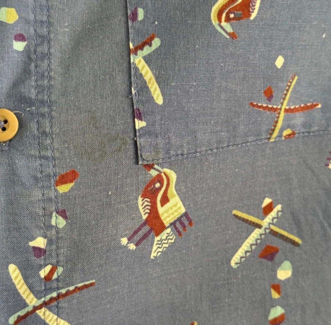 Vintage 1991 Patagonia Pataloha Cotton Bird Print Short Sleeved Camp Shirt, Med