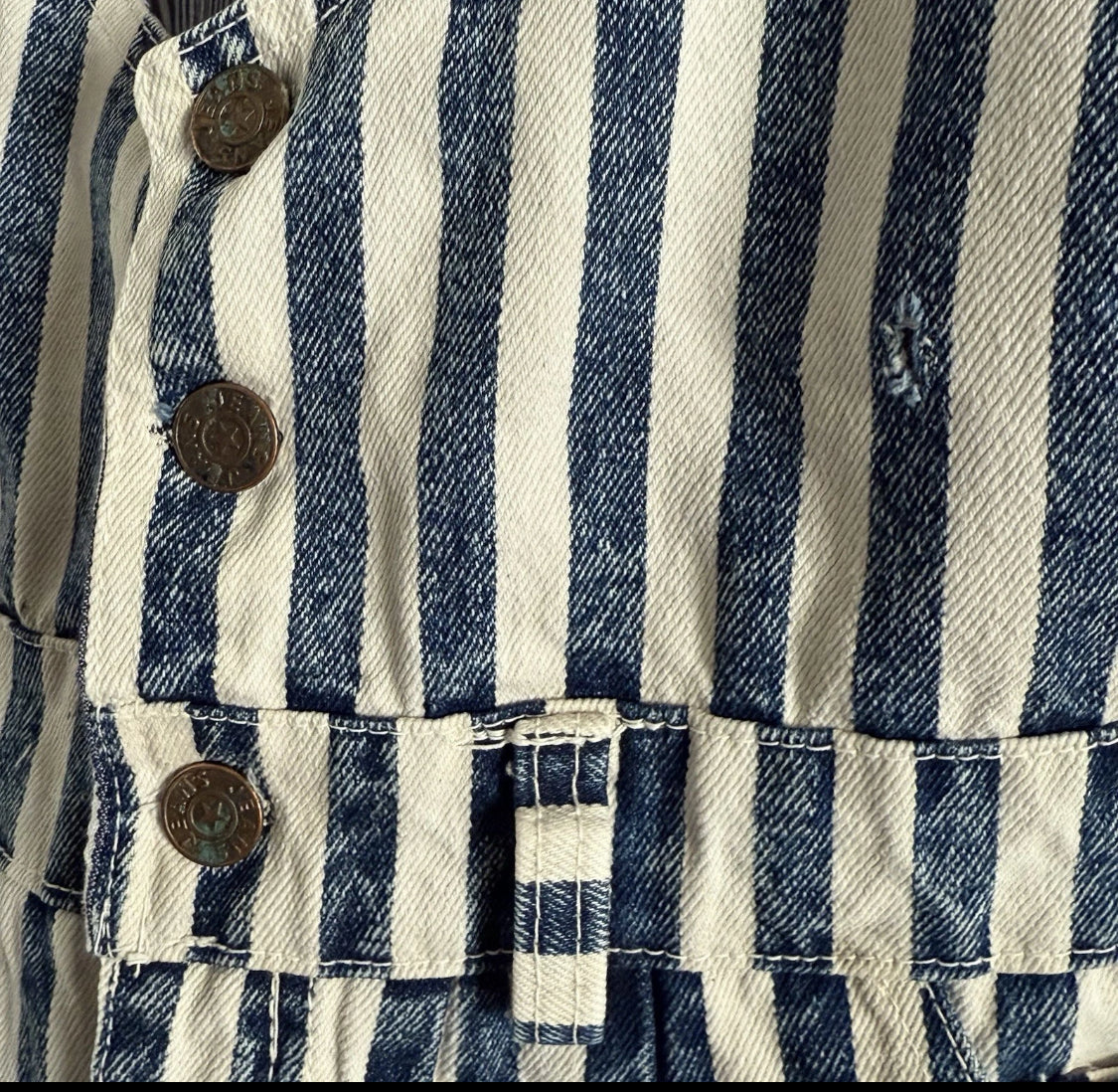 1980/90's Star Striped Denim Lined Vest Short Overalls Romper, Size Large