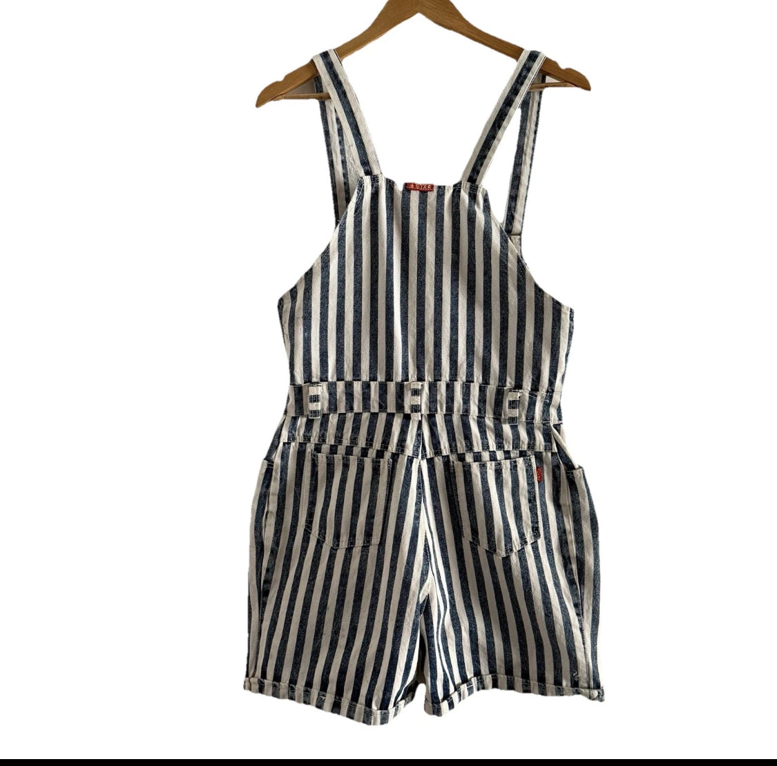 1980/90's Star Striped Denim Lined Vest Short Overalls Romper, Size Large