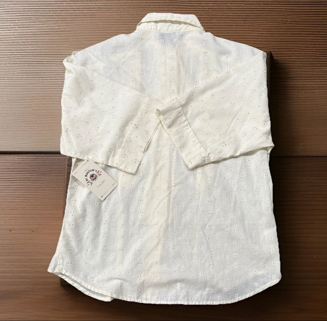 1970’s California Connection Ruffle Buttoned Cotton Eyelet Blouse, Cream
