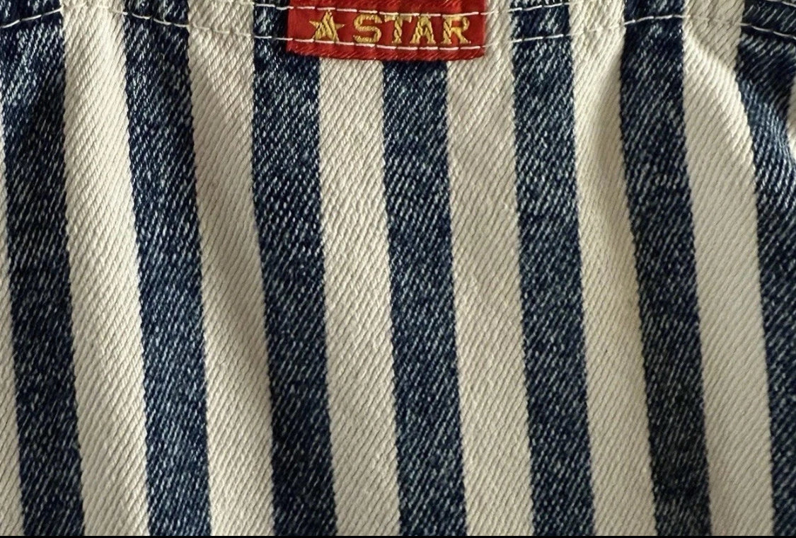 1980/90's Star Striped Denim Lined Vest Short Overalls Romper, Size Large