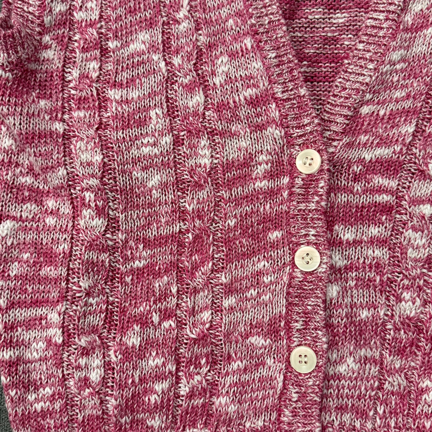 1980’s Collage Knit Button Sweater Vest, Pink & White, Women’s Medium