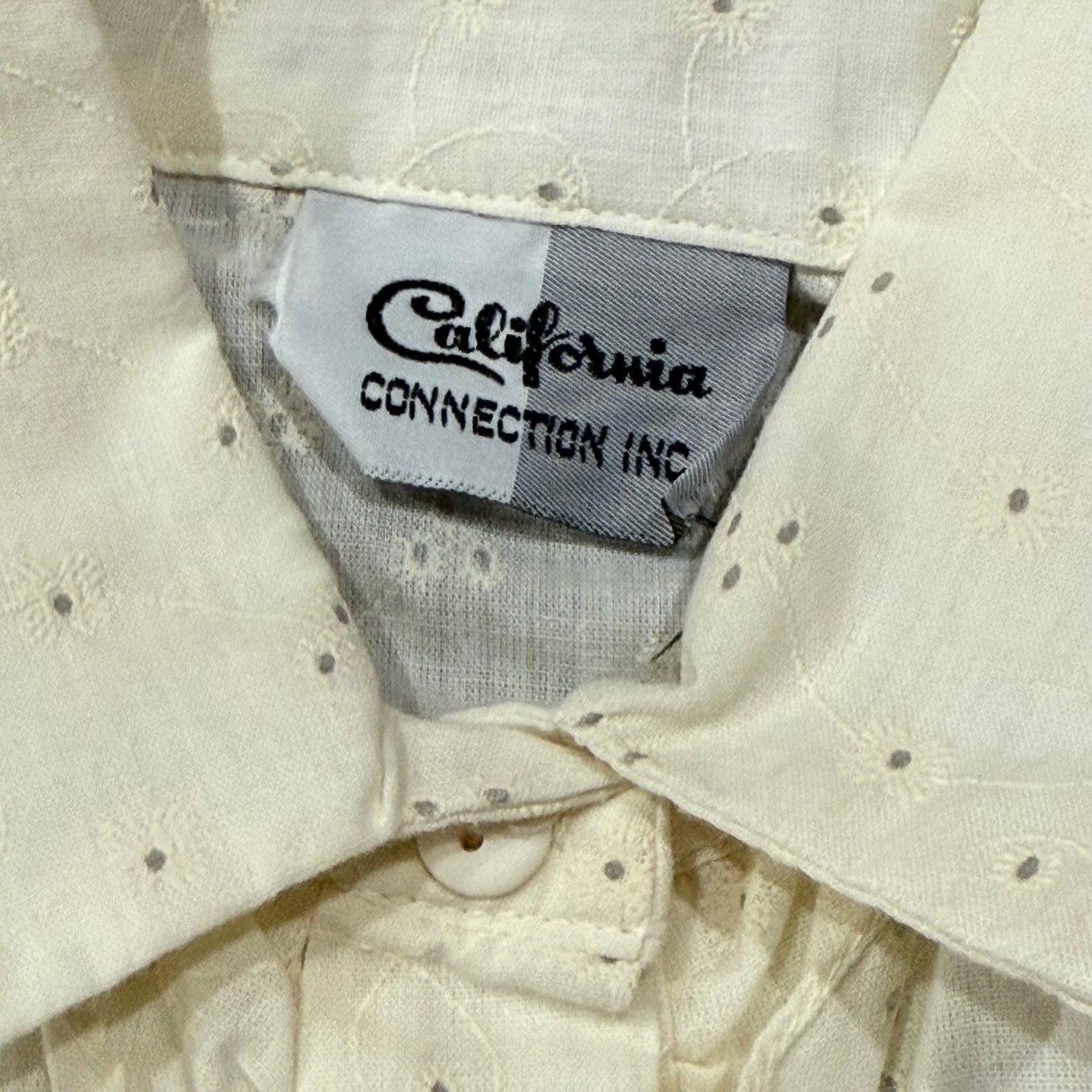 1970’s California Connection Ruffle Buttoned Cotton Eyelet Blouse, Cream