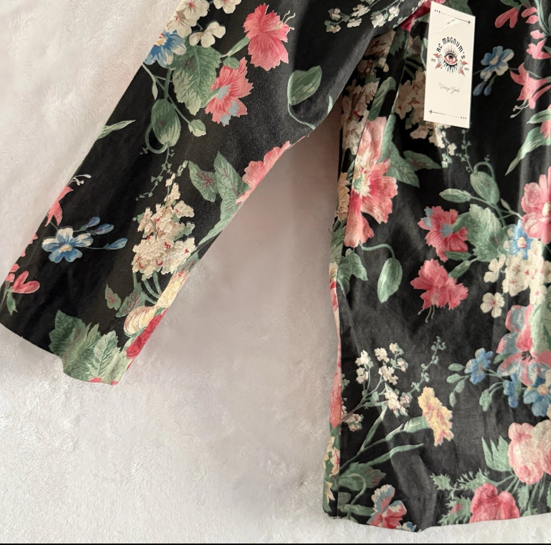 1980’s Willow Ridge Cotton Black Floral Cottagecore Shacket Blazer, size 14