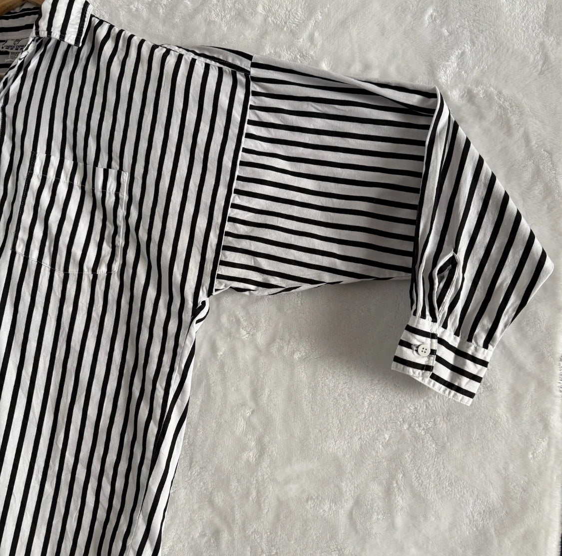 1980's Limited Express 100% Cotton B&W Striped Oversized L/S Shirt, XL