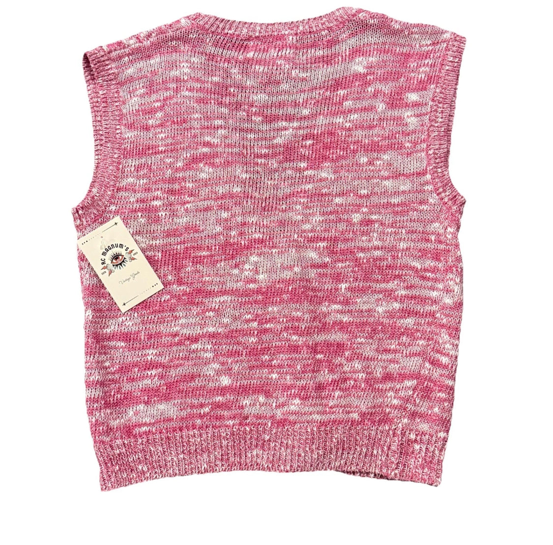 1980’s Collage Knit Button Sweater Vest, Pink & White, Women’s Medium