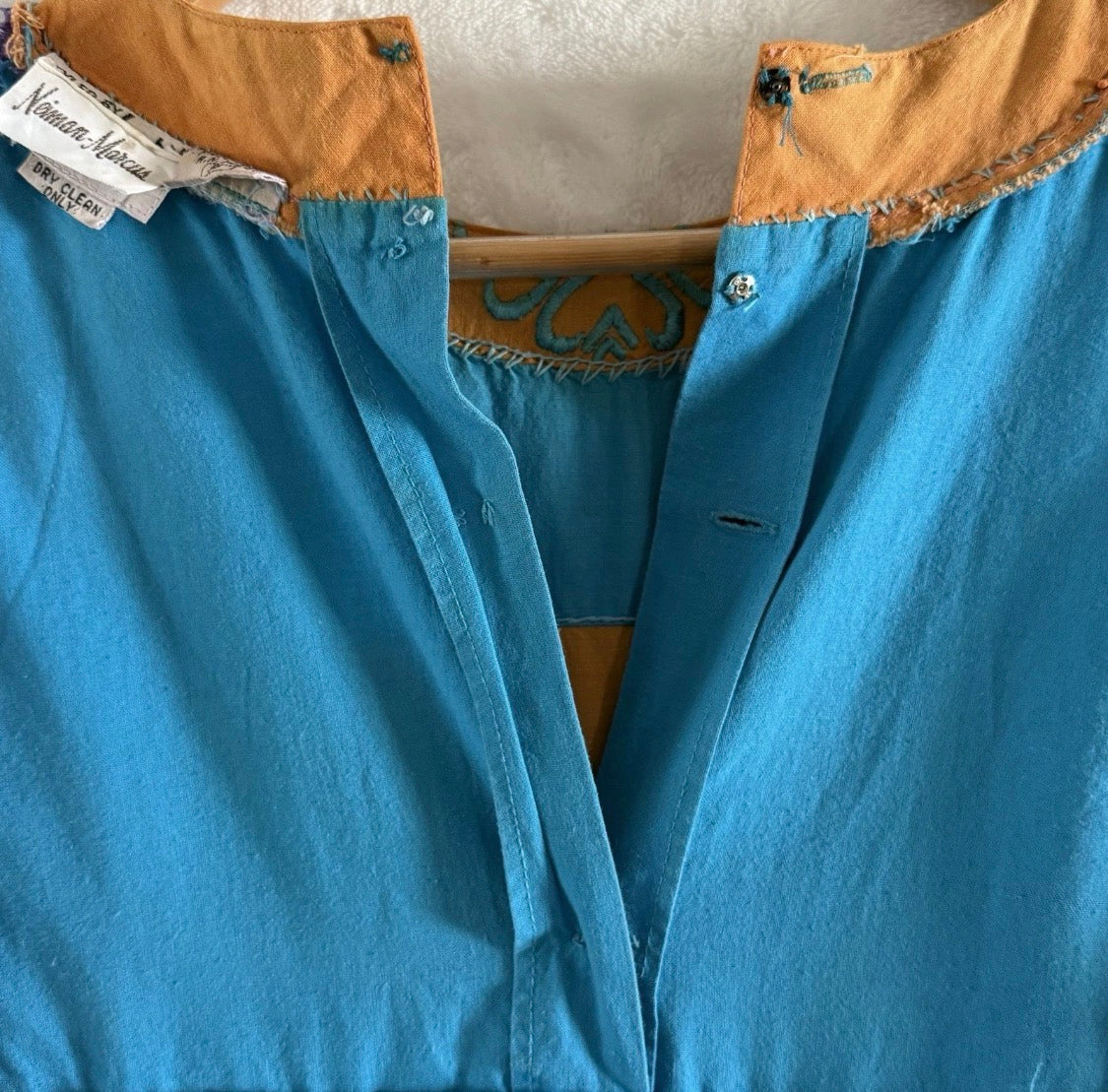 Vintage 1970s Saybury For Neiman Marcus Cotton Embroidered Kaftan Dress, M/L