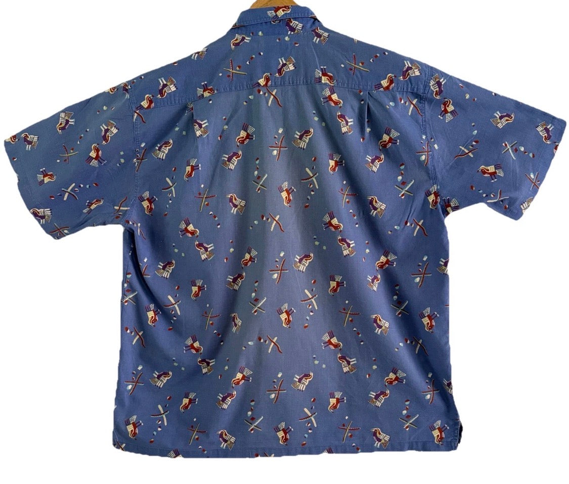 Vintage 1991 Patagonia Pataloha Cotton Bird Print Short Sleeved Camp Shirt,  Med