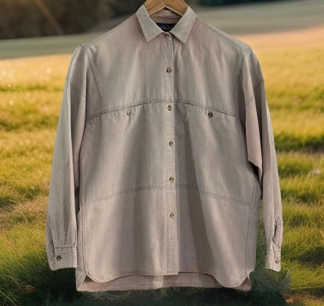 Vintage 1980s Patagonia 100% Cotton Long Sleeved Button Up Pocket Front Shirt, Med