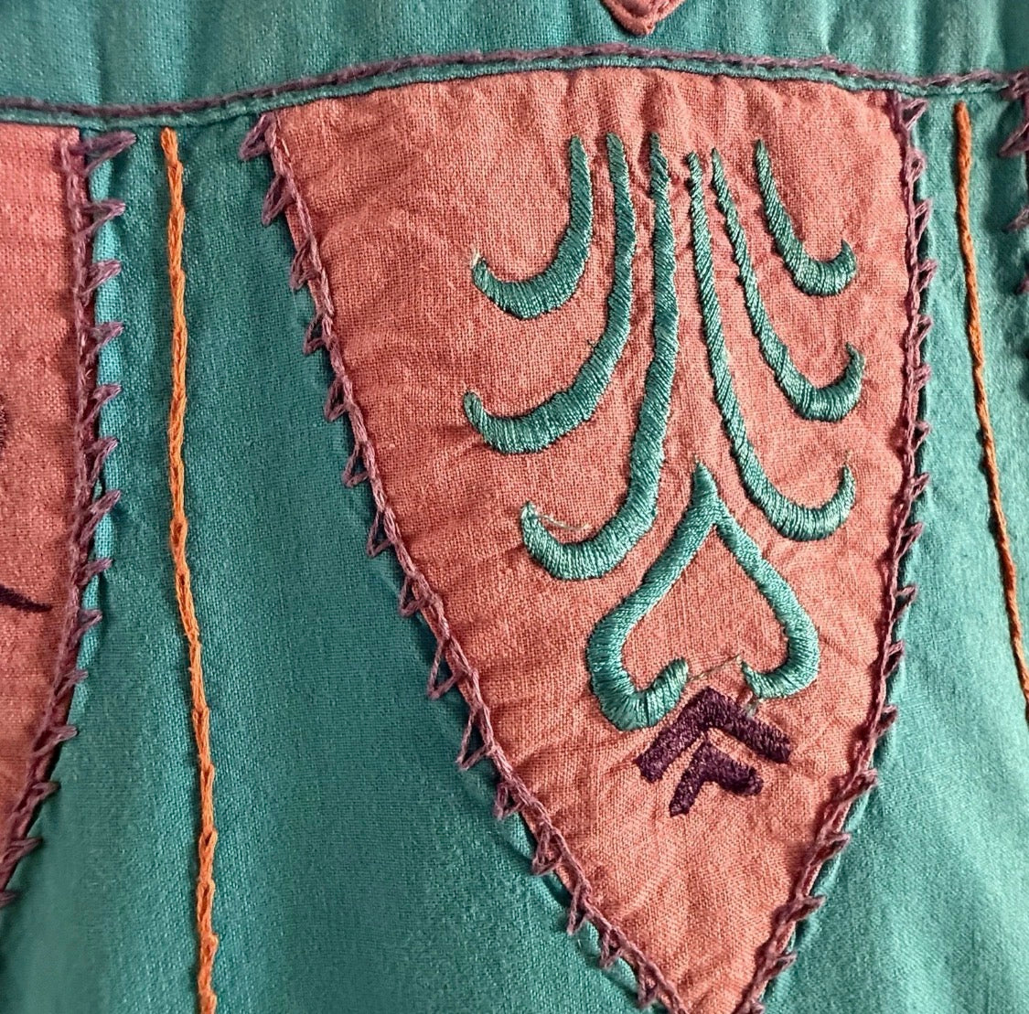 Vintage 1970s Saybury For Neiman Marcus Cotton Embroidered Kaftan Dress, M/L