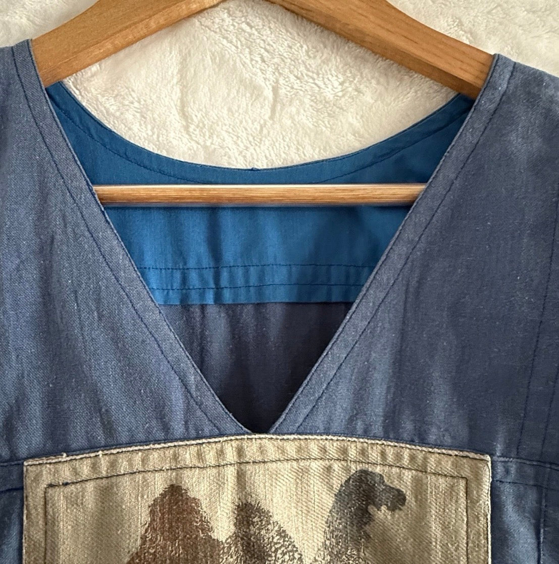 Vintage 1970’s Heavyweight Cotton Tunic Pocket Dress/Gown Camel Pyramids