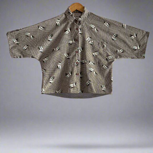 1980’s Cristina Abstract Print Cropped Button Up Shirt, Women’s Medium