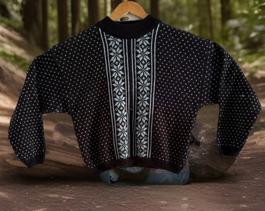 1980's Spettro Acrylic Knit Alpine Nordic Ski Black Blue Sweater, Medium
