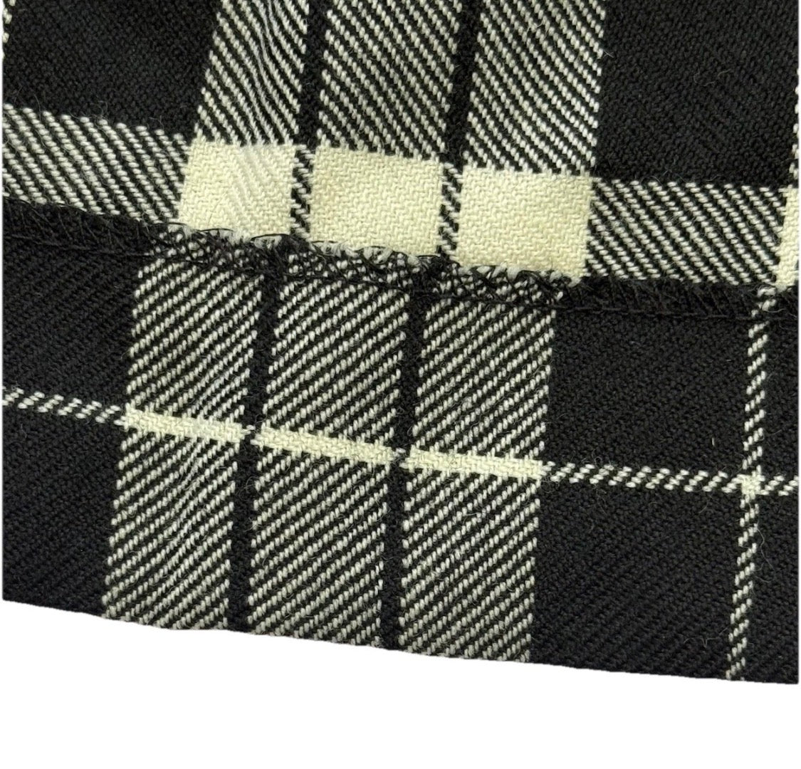 Vintage 1980s Philippe Adec Wool Blend Plaid Pleated B&W Schoolgirl Skirt USA, 8