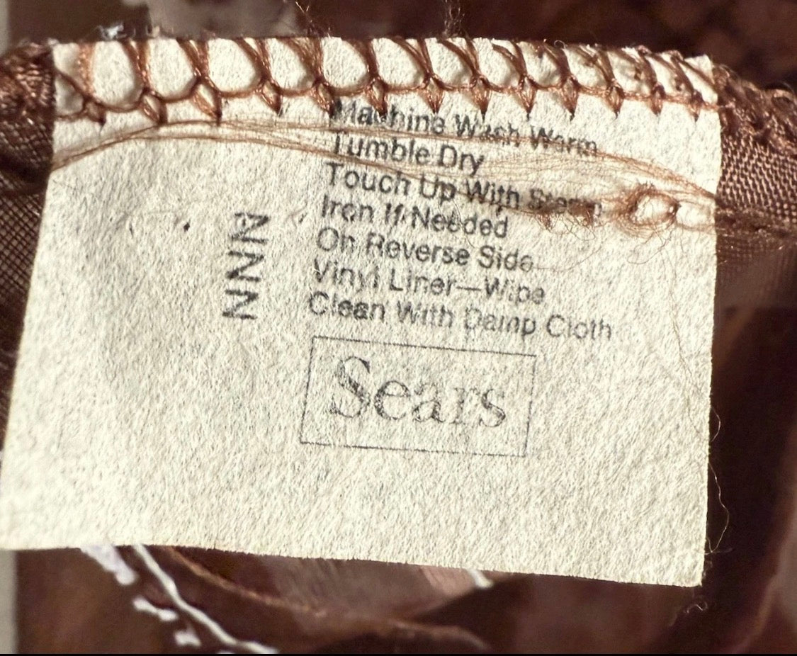 Vintage 1980/90’s Sheer Brown Ruffle Lace Top Shower Curtain Prop 69x70