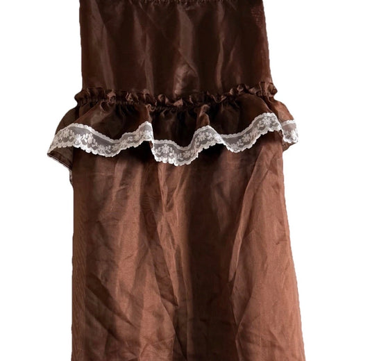 Vintage 1980/90’s Sheer Brown Ruffle Lace Top Shower Curtain Prop 69x70