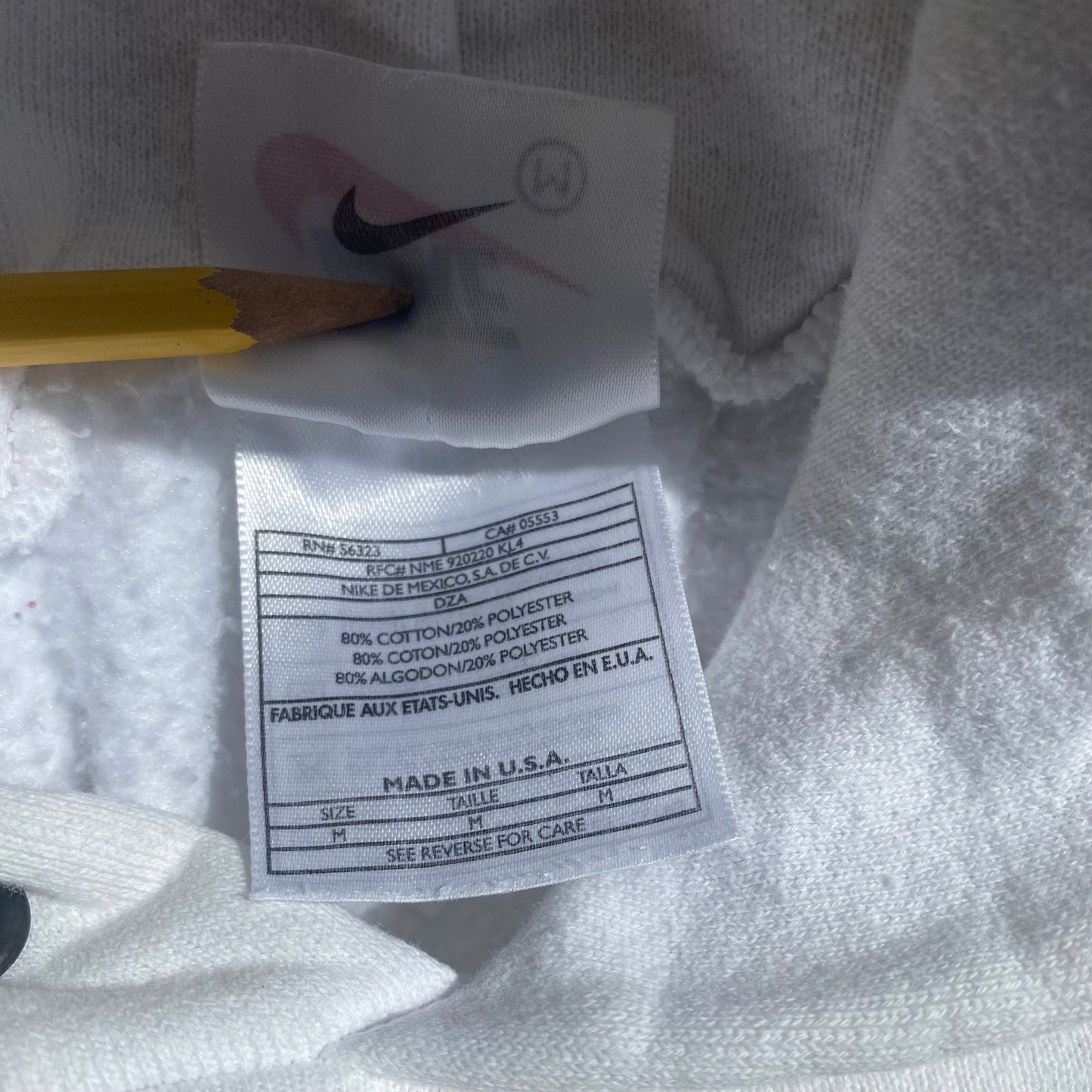 1990’s Nike Center Swoosh Hooded Sweatshirt White Medium