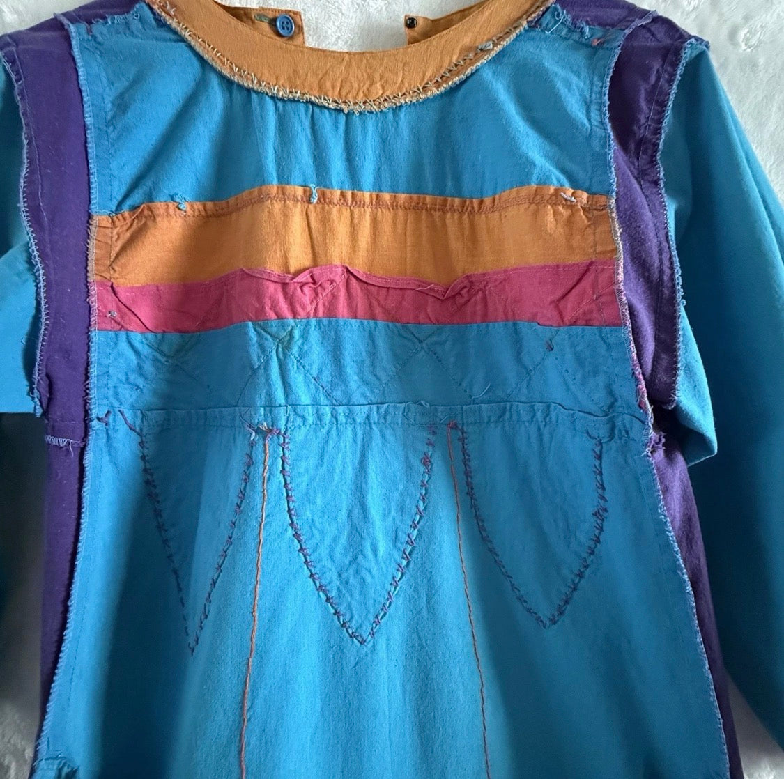 Vintage 1970s Saybury For Neiman Marcus Cotton Embroidered Kaftan Dress, M/L