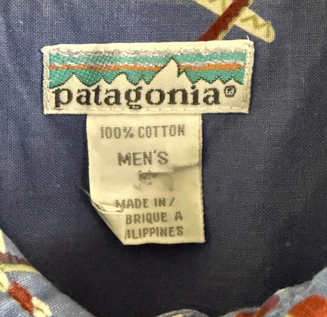 Vintage 1991 Patagonia Pataloha Cotton Bird Print Short Sleeved Camp Shirt,  Med