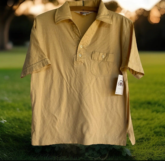 1970’s Mervyn’s Sportsman 2 Button V Neck Gold Pocket Shirt, Medium
