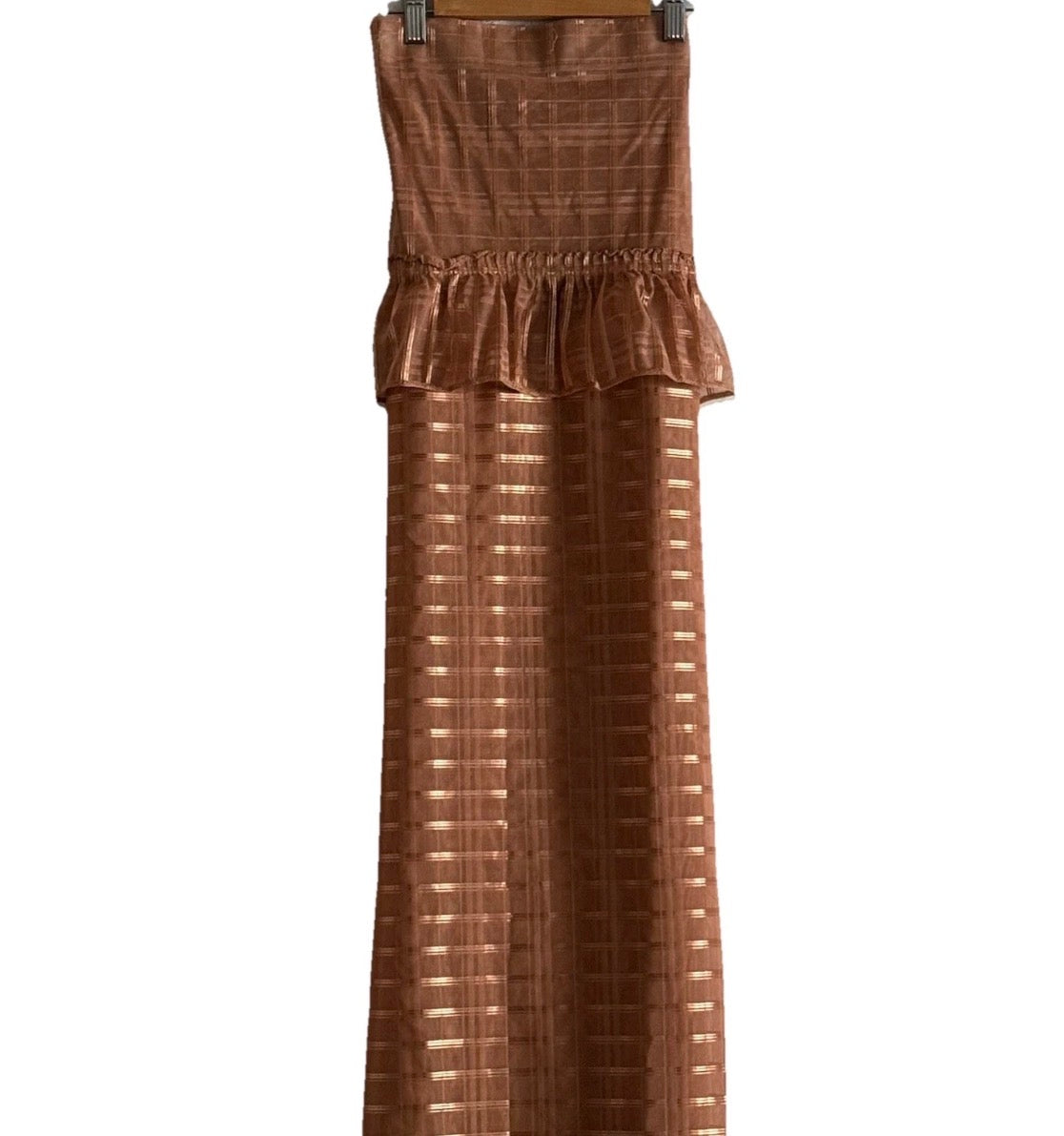 Vintage 1980/90’s Sheer Metallic Copper Ruffle Top Shower Curtain Prop 69x72