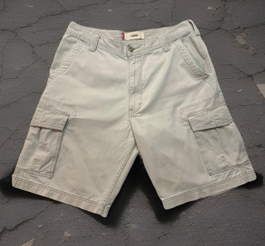 Vintage Y2K Levi Cargo Pocket Shorts, Gorpcore Military Camping Hiking- Tan 34