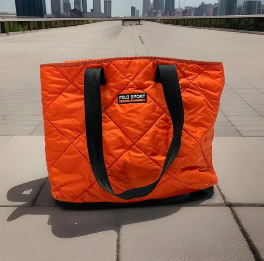 Vintage 90's/Y2K POLO SPORT Ralph Lauren Quilted Nylon Tote Bag, Orange 16"x12"