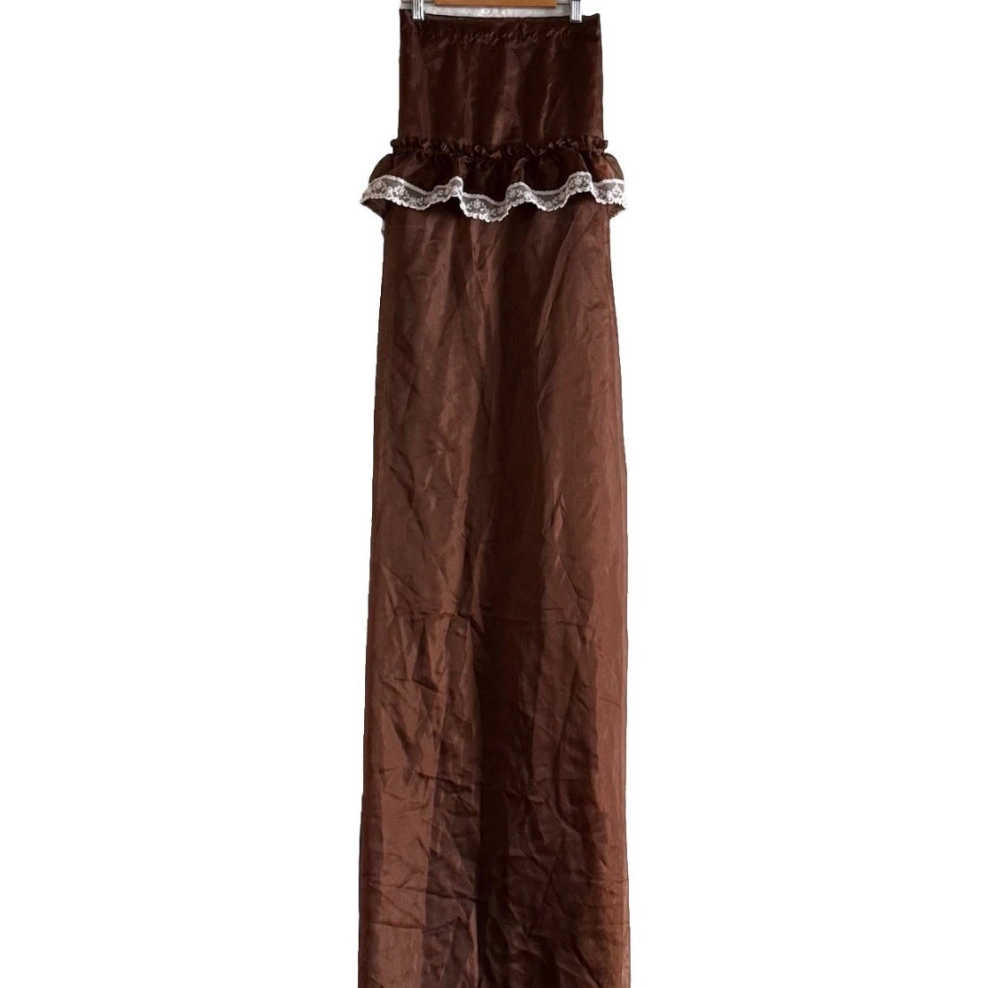 Vintage 1980/90’s Sheer Brown Ruffle Lace Top Shower Curtain Prop 69x70