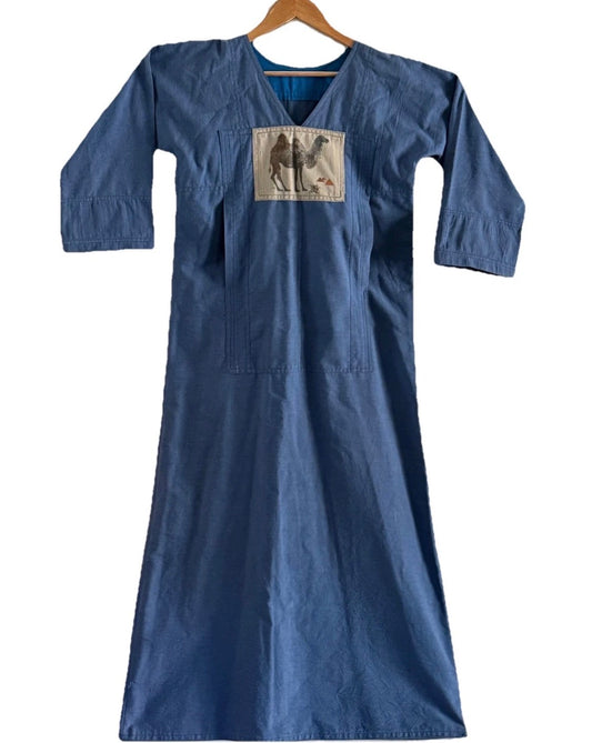 Vintage 1970’s Heavyweight Cotton Tunic Pocket Dress/Gown Camel Pyramids