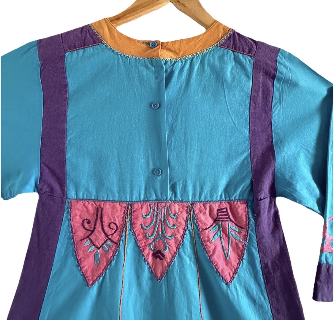 Vintage 1970s Saybury For Neiman Marcus Cotton Embroidered Kaftan Dress, M/L