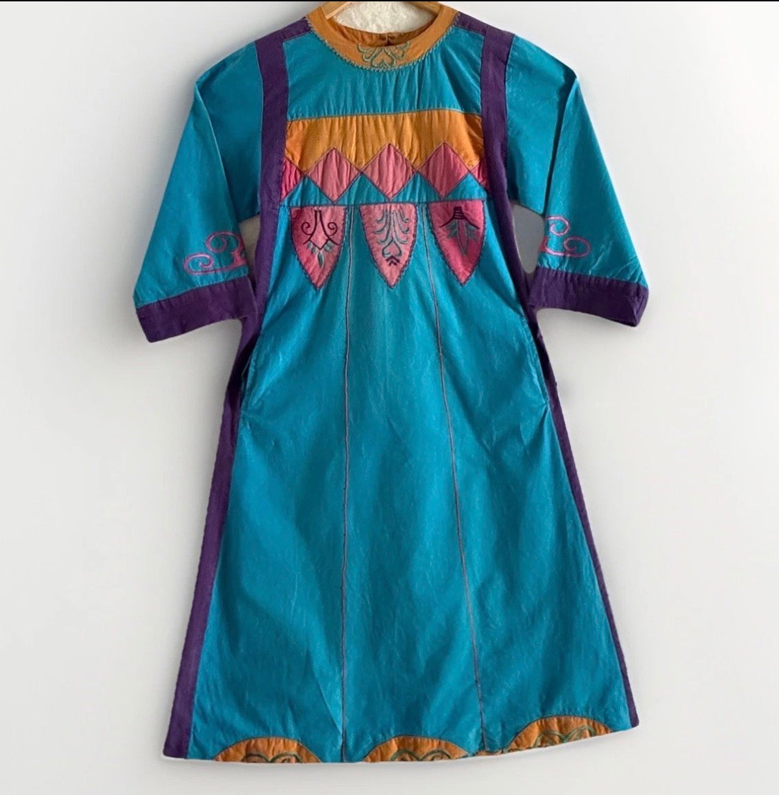 Vintage 1970s Saybury For Neiman Marcus Cotton Embroidered Kaftan Dress, M/L