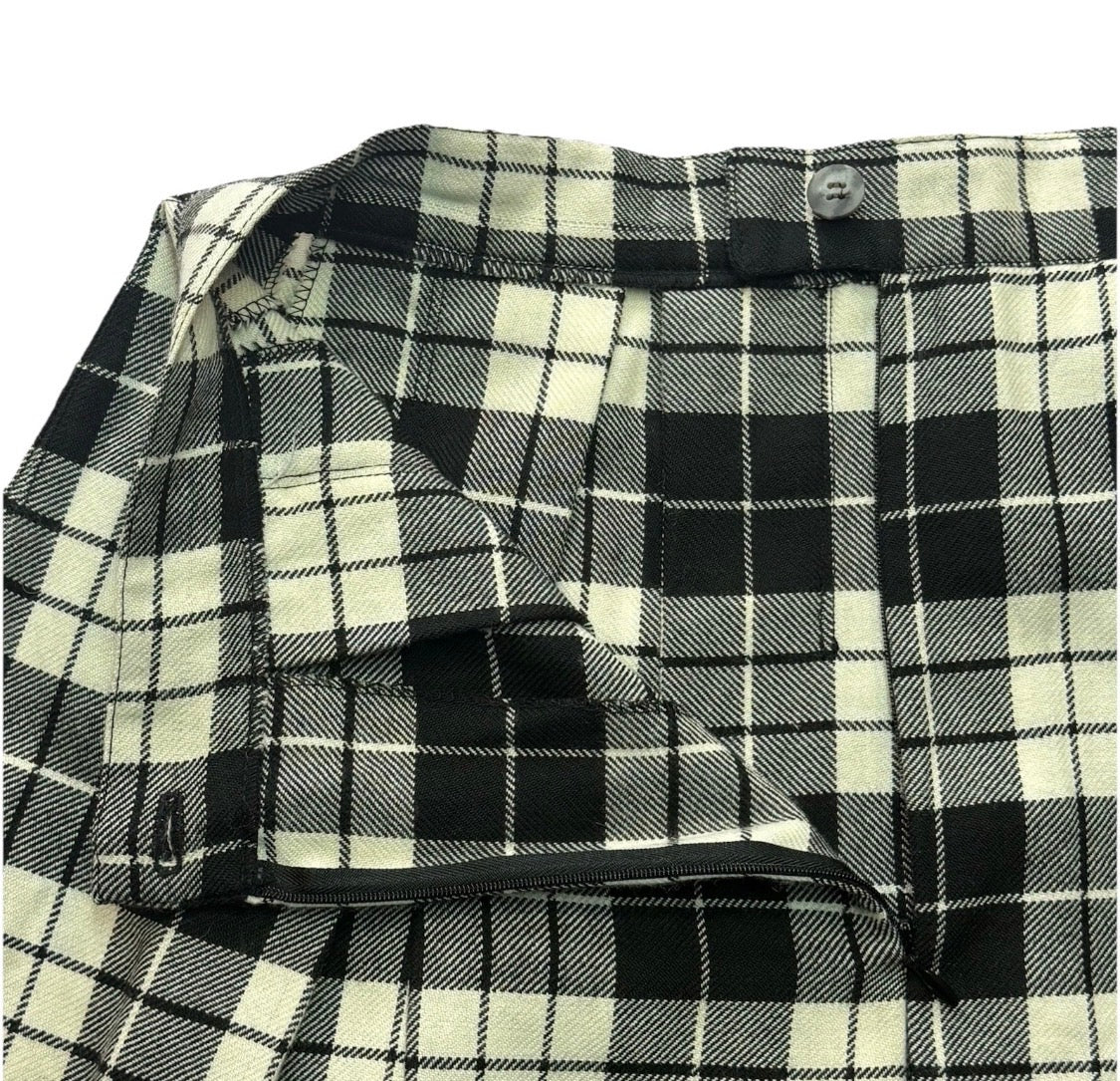 Vintage 1980s Philippe Adec Wool Blend Plaid Pleated B&W Schoolgirl Skirt USA, 8