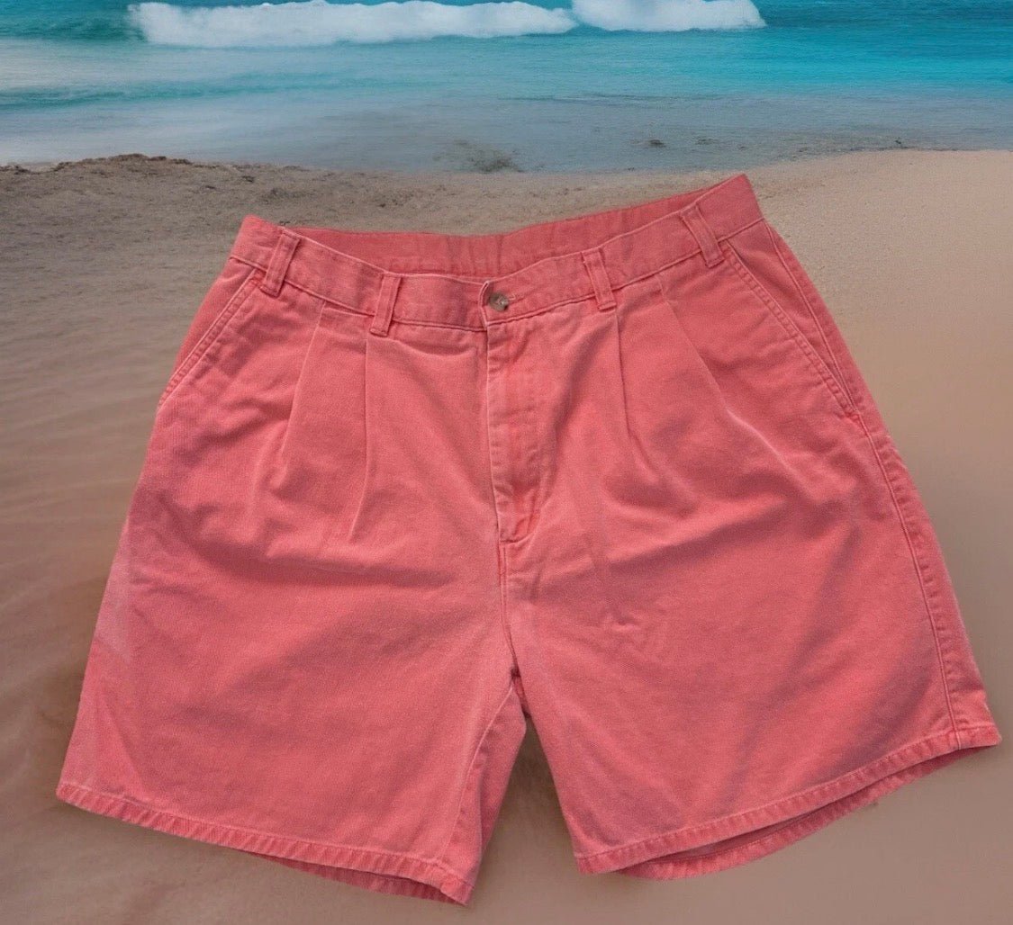 Vintage 1990's Eddie Bauer 100% Cotton Hot Pink Pleated Short,  Mens 36