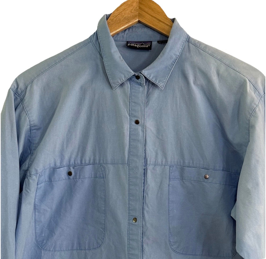 Vintage Y2K Patagonia Blue 100% Cotton Metal Snap Long Sleeved Pocket Shirt, L