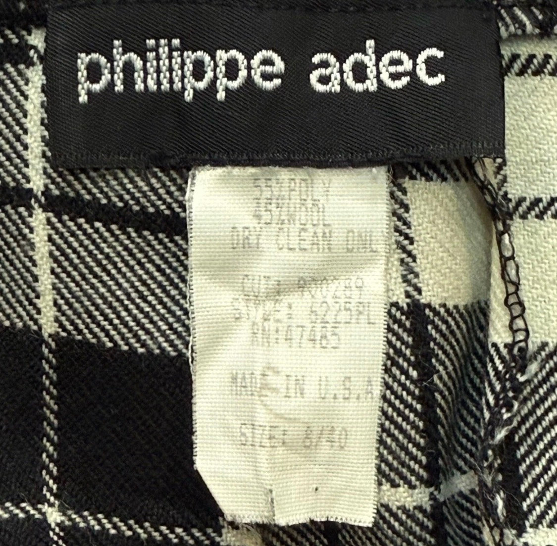 Vintage 1980s Philippe Adec Wool Blend Plaid Pleated B&W Schoolgirl Skirt USA, 8